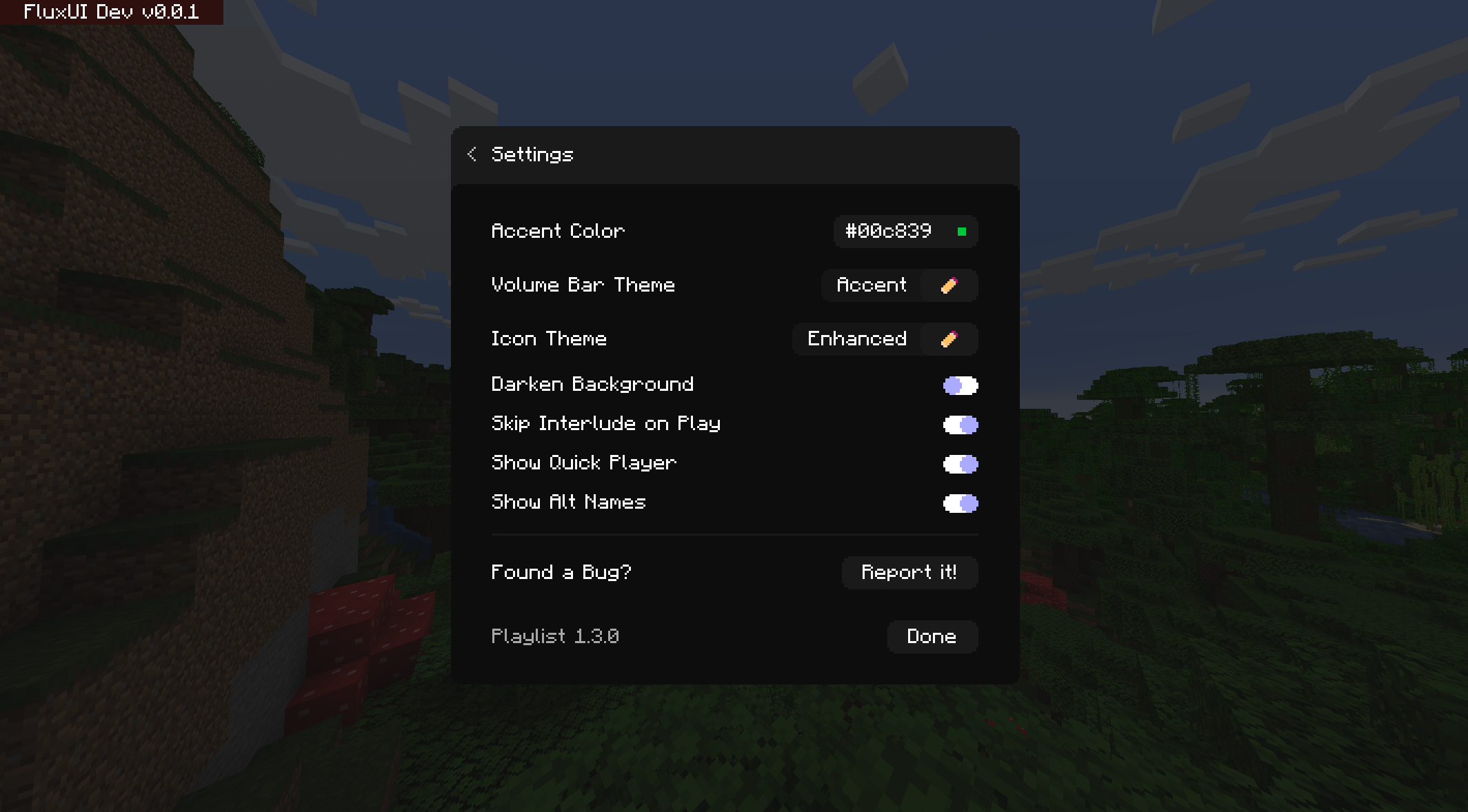 Settings menu