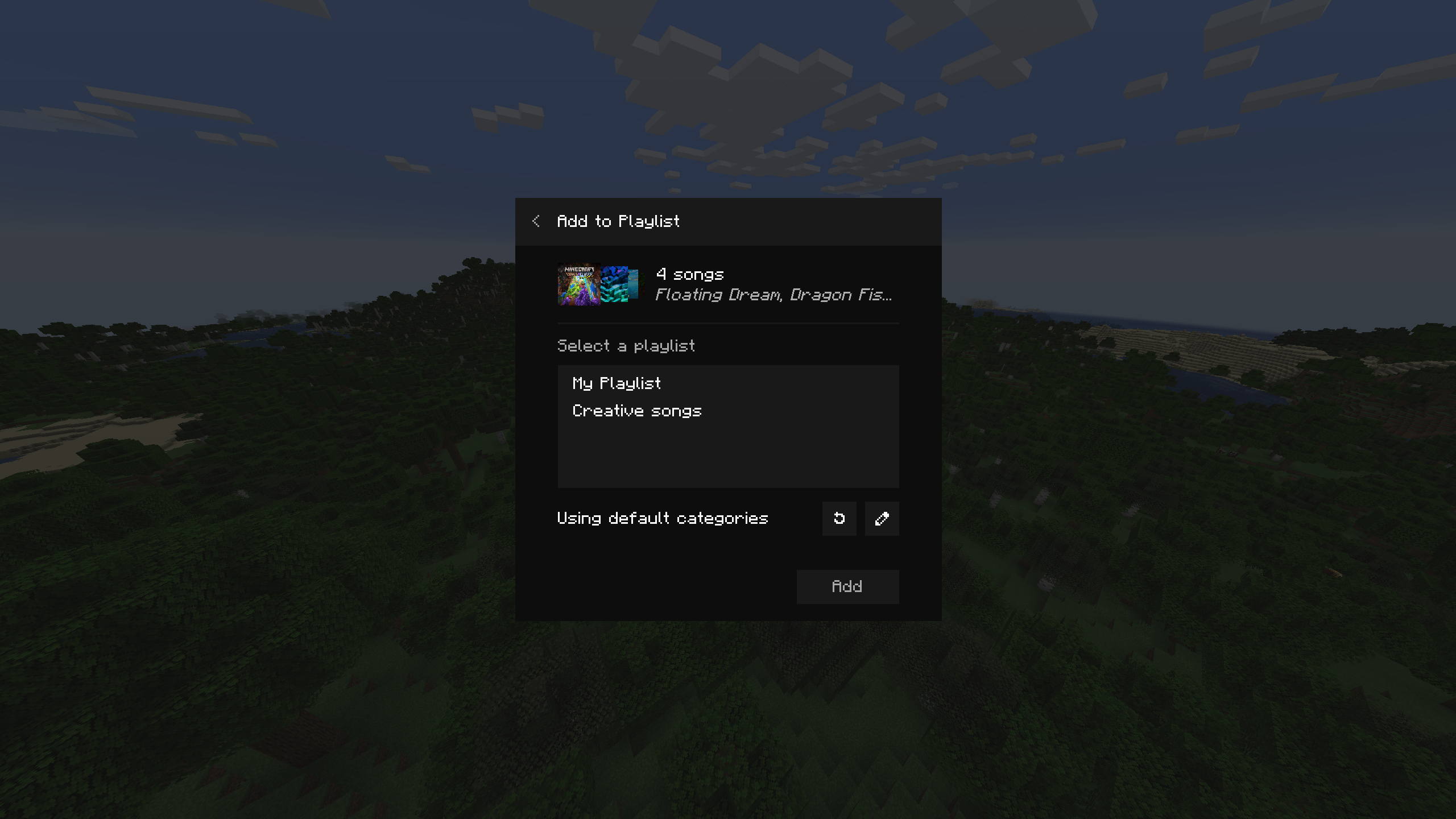 Add songs to playlist menu