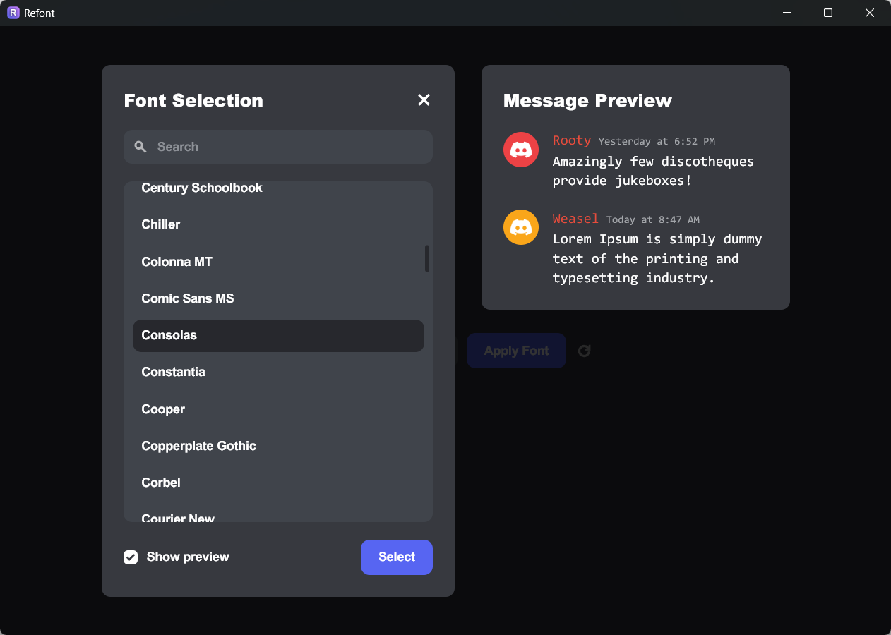 Refont font selection